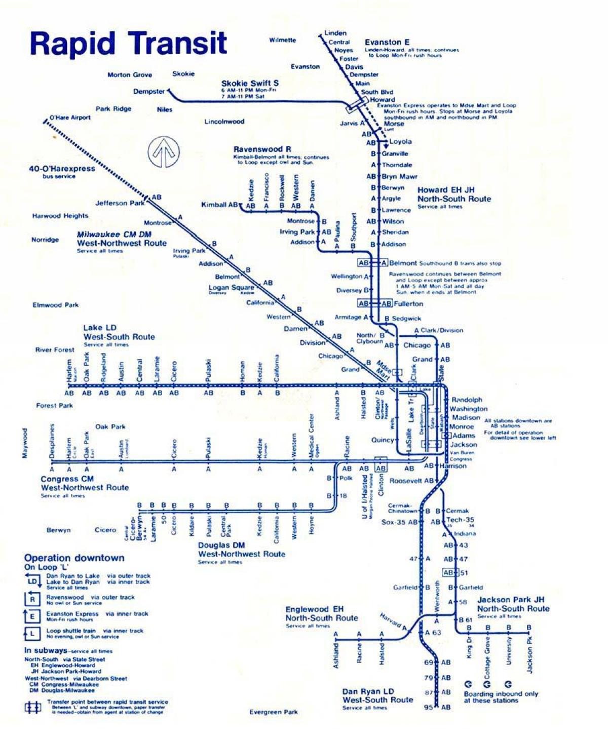 kort over blå linje Chicago