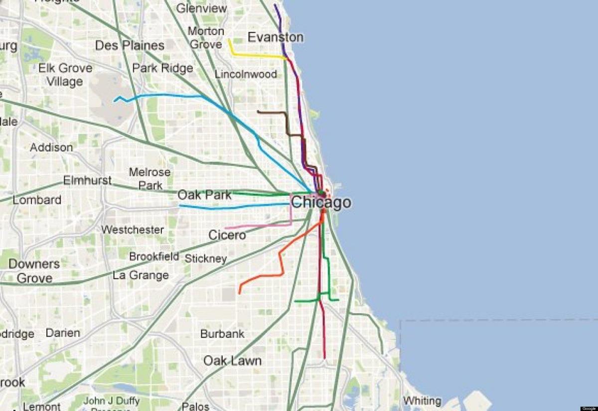 Chicago blue line-tog kort