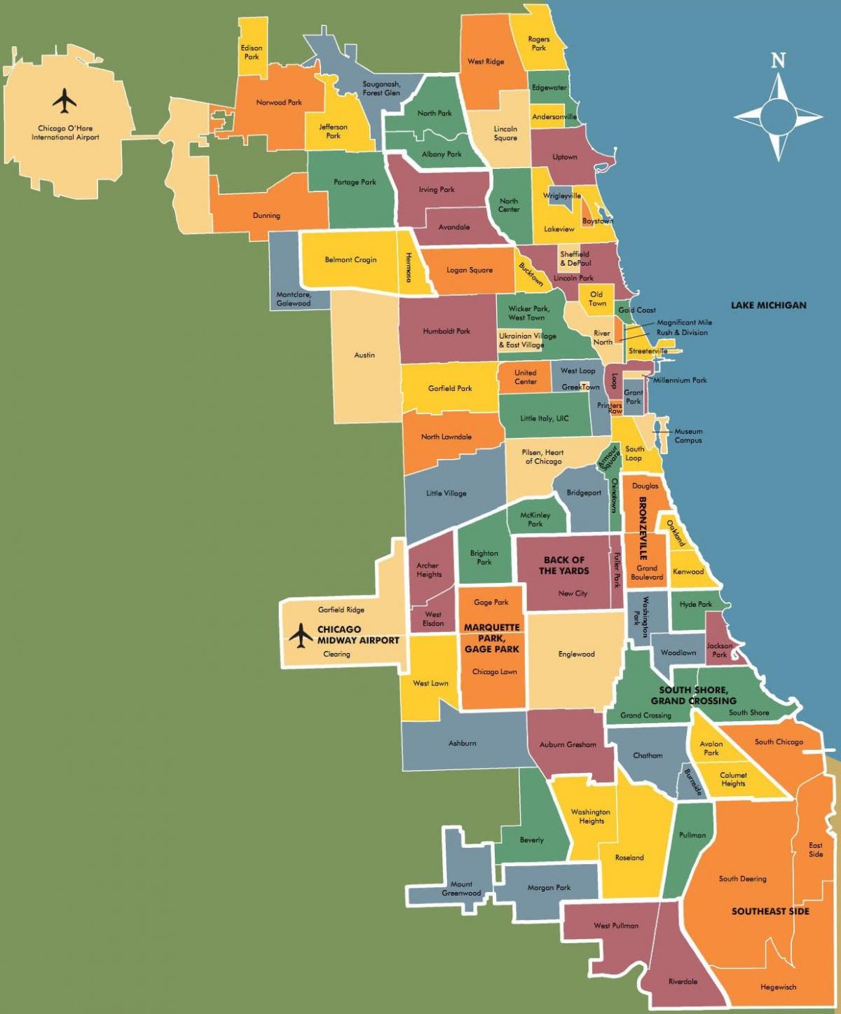 kort over bydele i Chicago