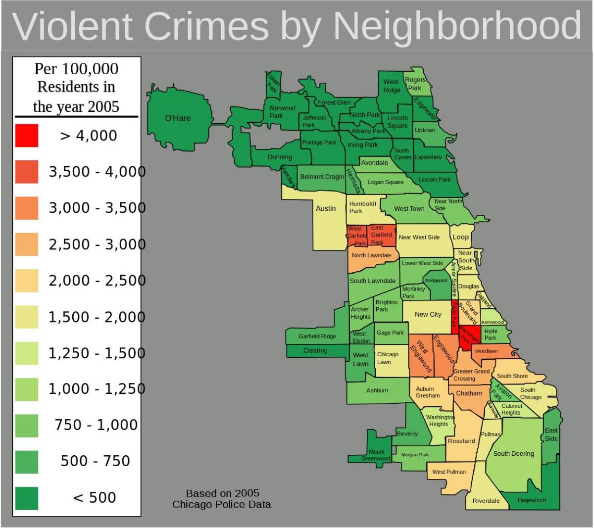 dårlige områder af Chicago kort