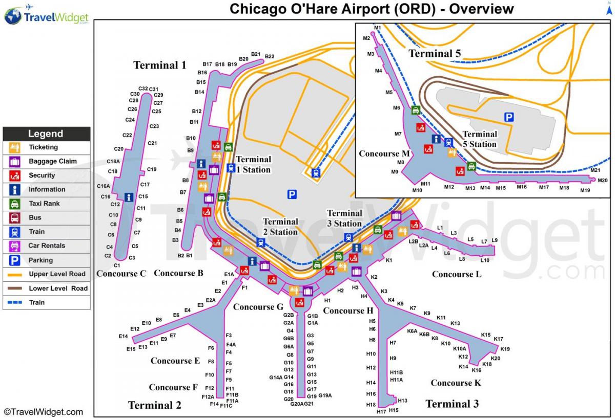kort over Chicago O Hare airport