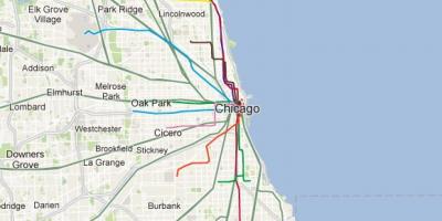 Chicago blue line-tog kort