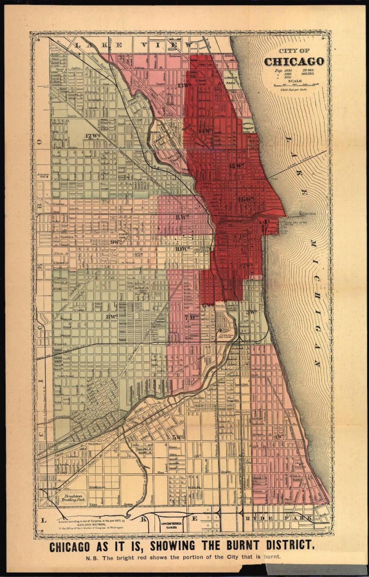 kort over den store Chicago fire