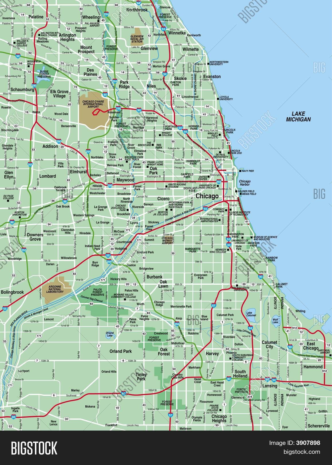 kort Chicago-området
