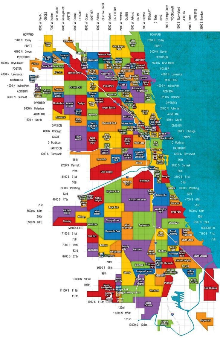 kort af Chicago og forstæder