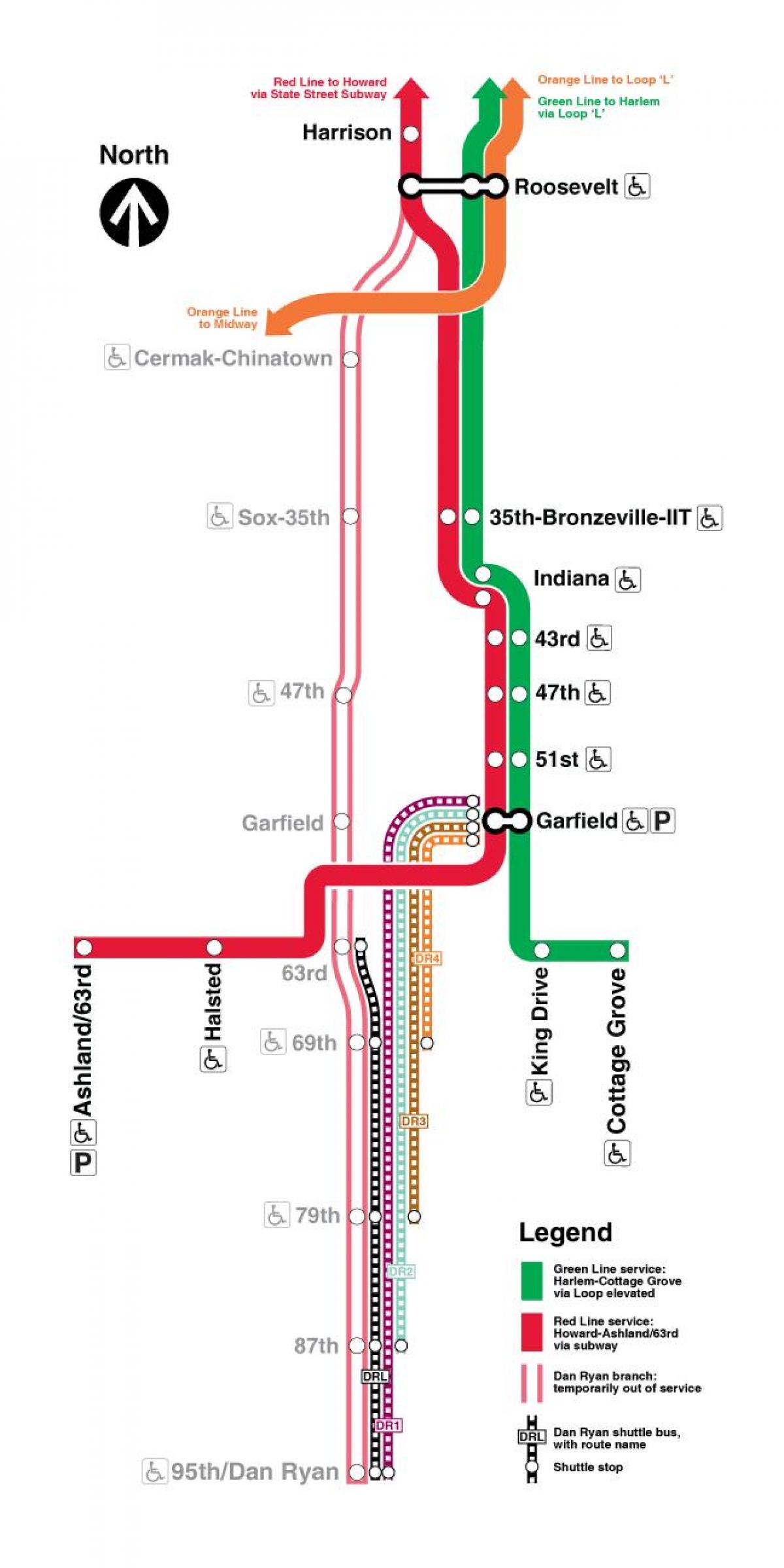 kort over rød linje Chicago