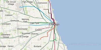 Chicago blue line-tog kort