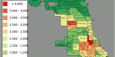 Dårlige områder af Chicago kort